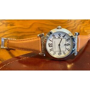 Women's BCBGMAXAZRIA Watch, Silver Tone with Tan Leather Band, BG6036